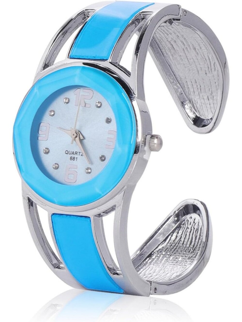 Women's Light Blue Quartz with Rhinestone Round Dial Stainless Steel Cuff Watch - Picture 5 of 7